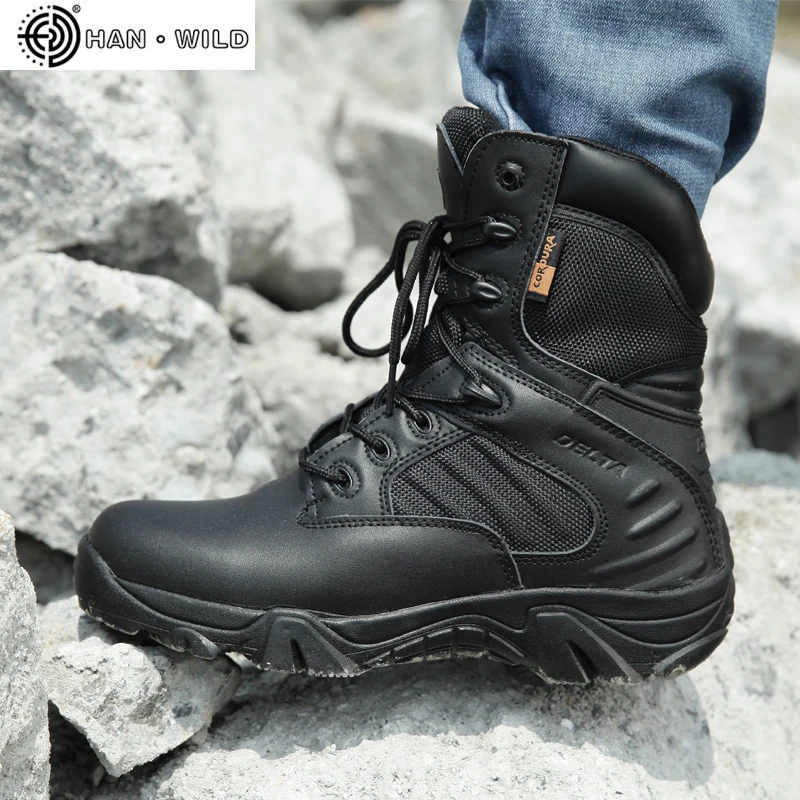 Top Trends: Men's Work Shoes Genuine Leather Waterproof Lace Up Tactical Boot Fashion Motorcycle Men Combat Ankle Military Army Boots Shoppable Styles