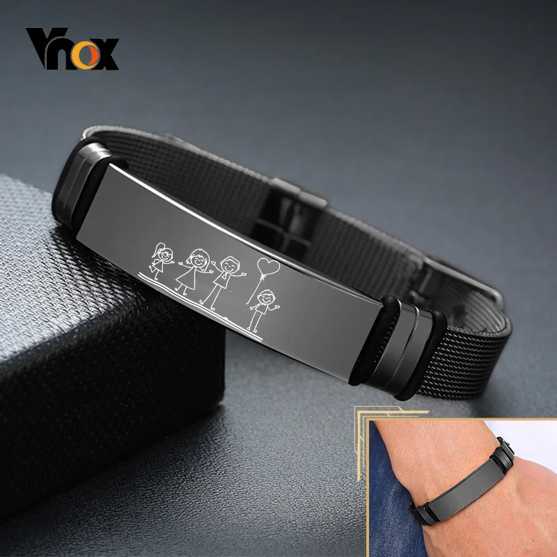 Top Trends: Vnox Adjustable Customize Bracelets For Men Women, 12mm Stainless Steel Mesh Watch Band, Personalized To DAD SON Meaningful Gift Shoppable Styles