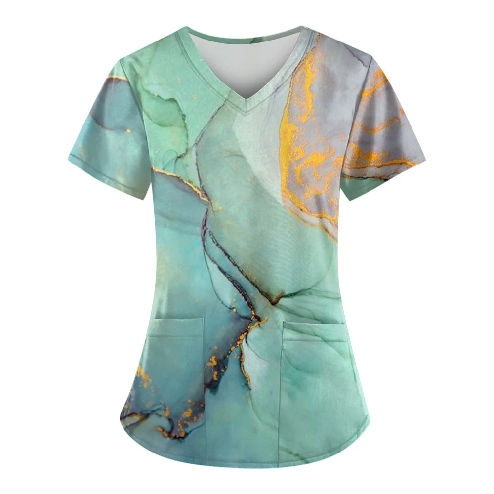 Top Trends: Nurse Uniform Women Medical Nursing Scrubs Tops Short Sleeve Marble Print Working With Pockets Tunics Uniform Nursing Workwear Shoppable Styles