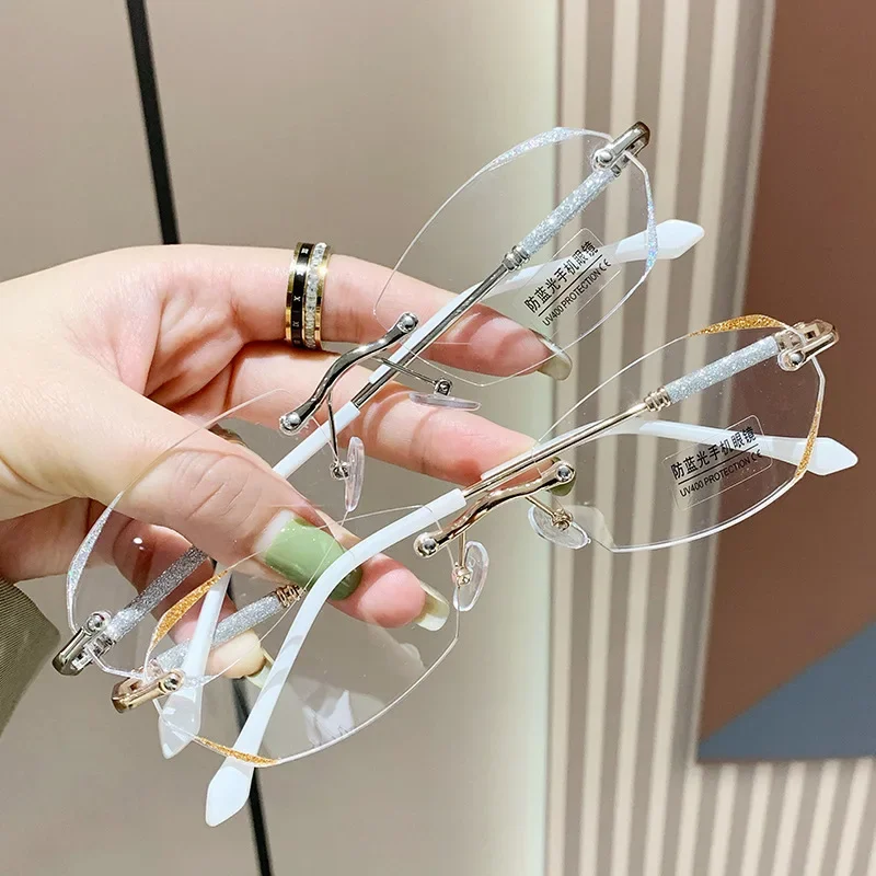 Top Trends: Luxury Ladies Myopia Glasses Diamond Cutting Rimless Anti Blue Light Minus Glasses Finished Optical Near Sight Eyewear Diopter Shoppable Styles - Image 5