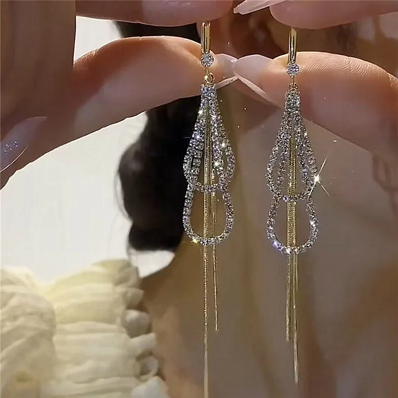 Top Trends: Temperament Luxury Zircon Double-layer Water Drop Tassel Earrings Women's Fashion Banquet Accessories Jewelry Anniversary Gifts Shoppable Styles