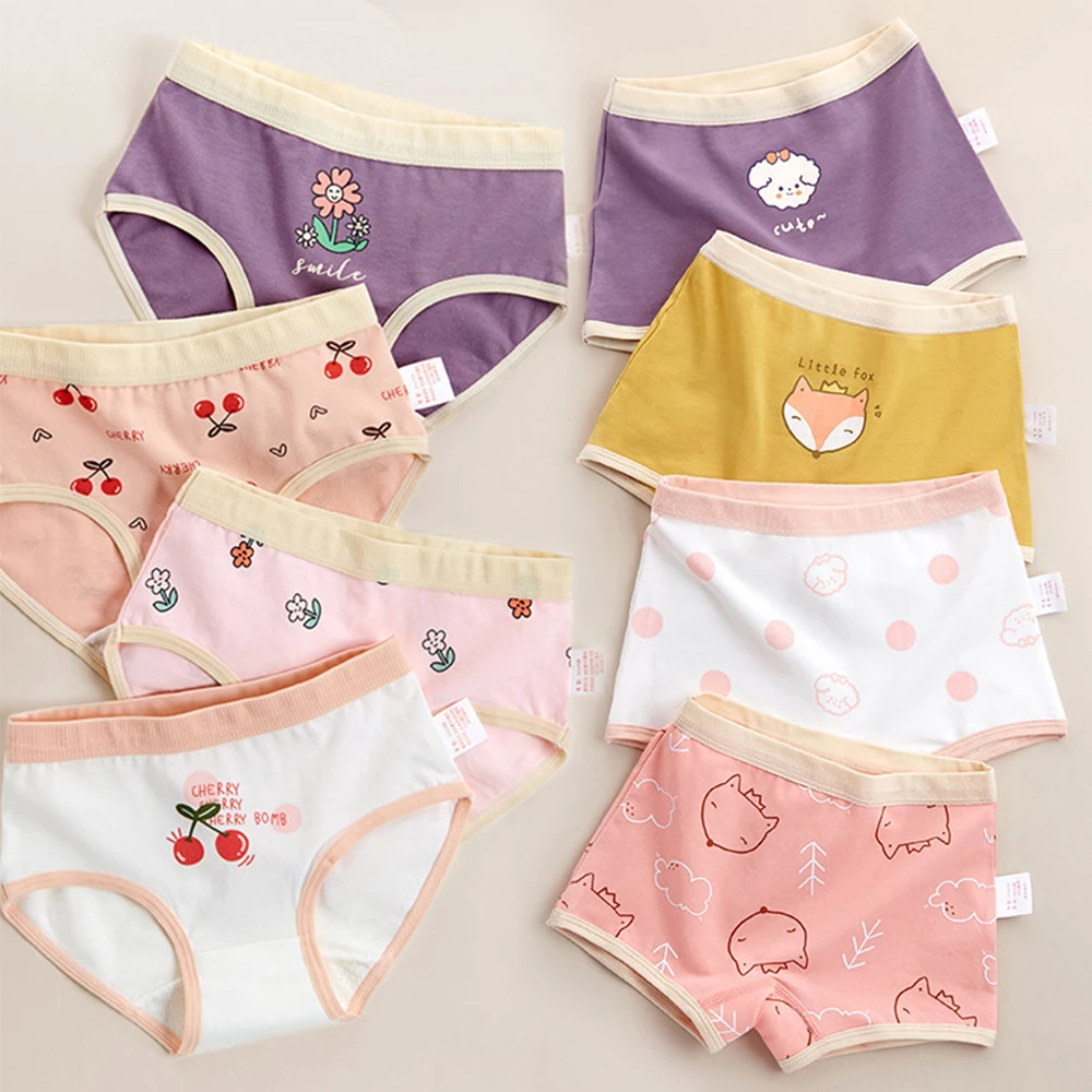 Top Trends: Girls Panties Kids Cotton Underwear Children&#039;s Briefs Cherry Cartoon Short 4Pcs / lot Shoppable Styles