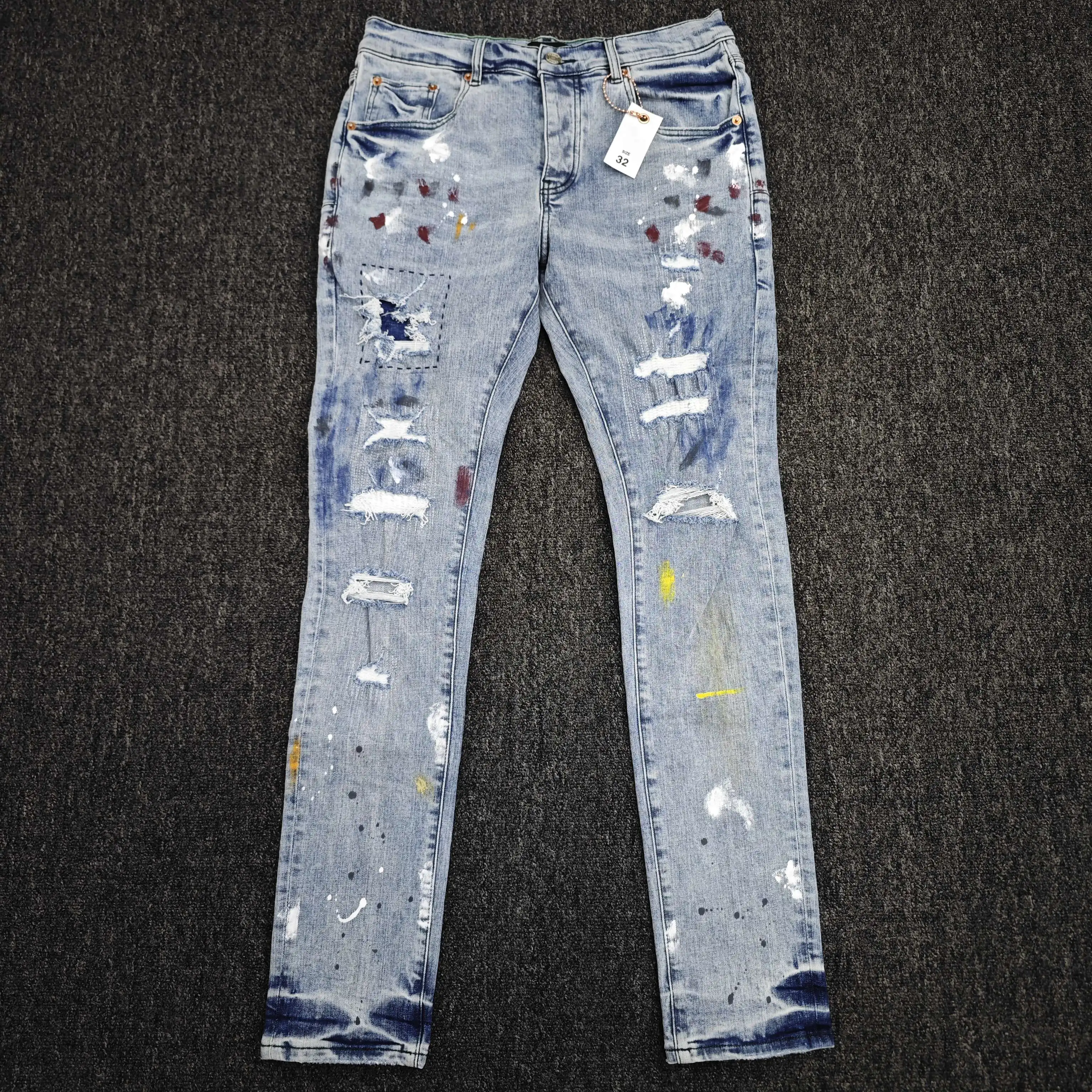 Top Trends: Purple Faded Indigo Paint Repair Low Rise Skinny Jeans Shoppable Styles