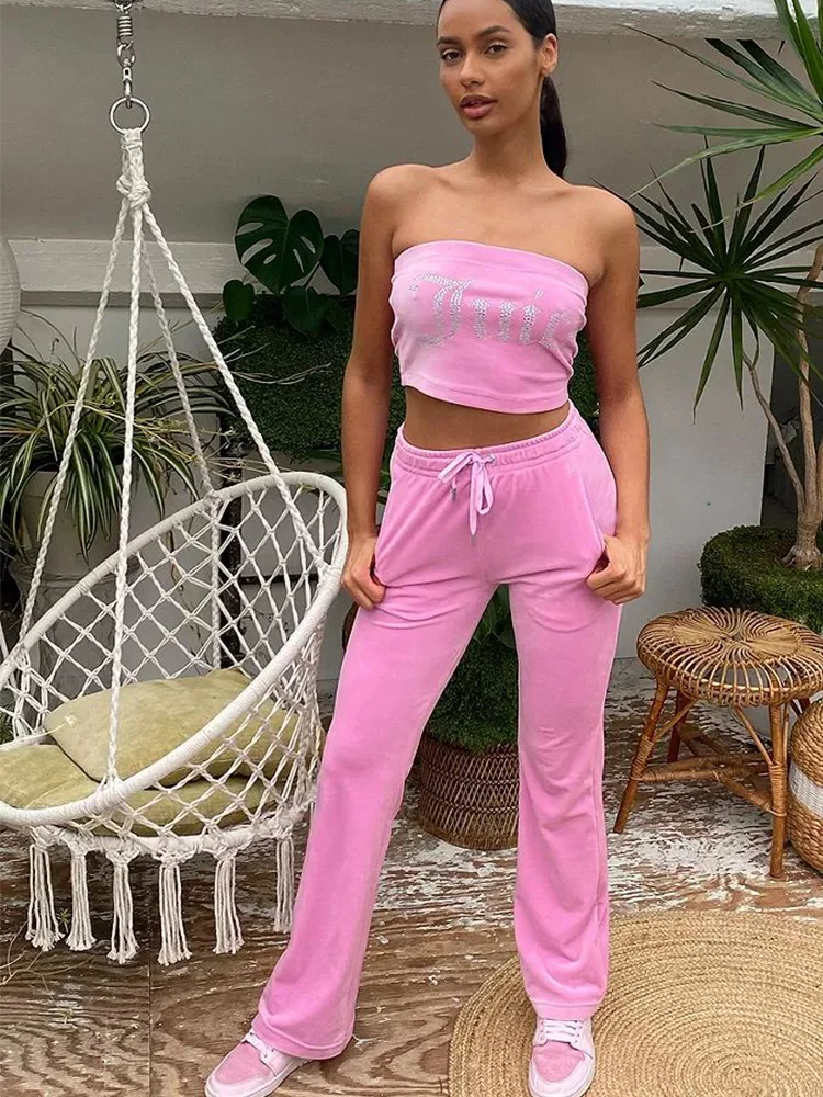 Top Trends: Top And Pants Two Piece Set Velvet Tracksuit Y2k Sexy Outfits For Women 2024 New In Matching Set Shoppable Styles