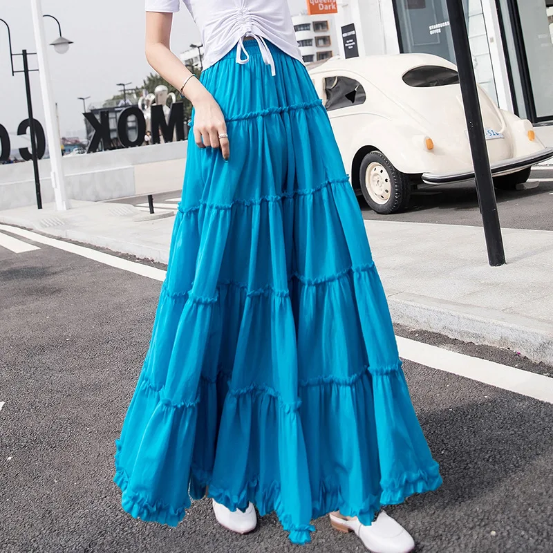 Top Trends: Korean Style Women's Umbrella Shape Long Skirts Sale Summer Girls Solid Ruffles Cotton Skirt Ladies Beach Casual Knitted Skirts Shoppable Styles - Image 4