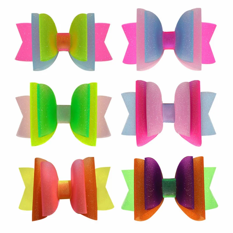 Top Trends: 4" Waterproof Jelly Bows Hair Bows For Girls With Clips Glitter Knot Pool Swim Bows Solid Hairpins Fashion Kids Headwear Shoppable Styles - Image 6