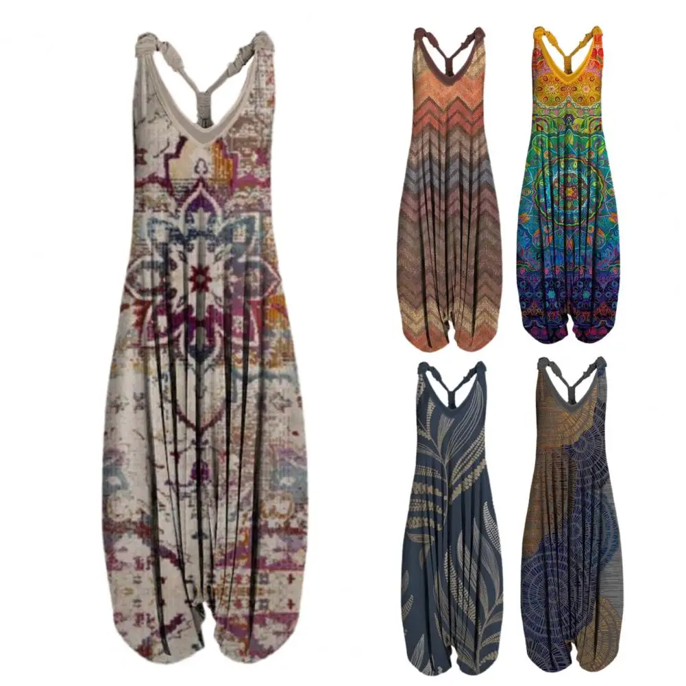 Top Trends: Vintage Ethnic Style S-4XL Women Casual Floral Rompers Loose Boho Casual Jumpsuits Sleeveless Print Strappy Jumpsuit 2022 New Shoppable Styles