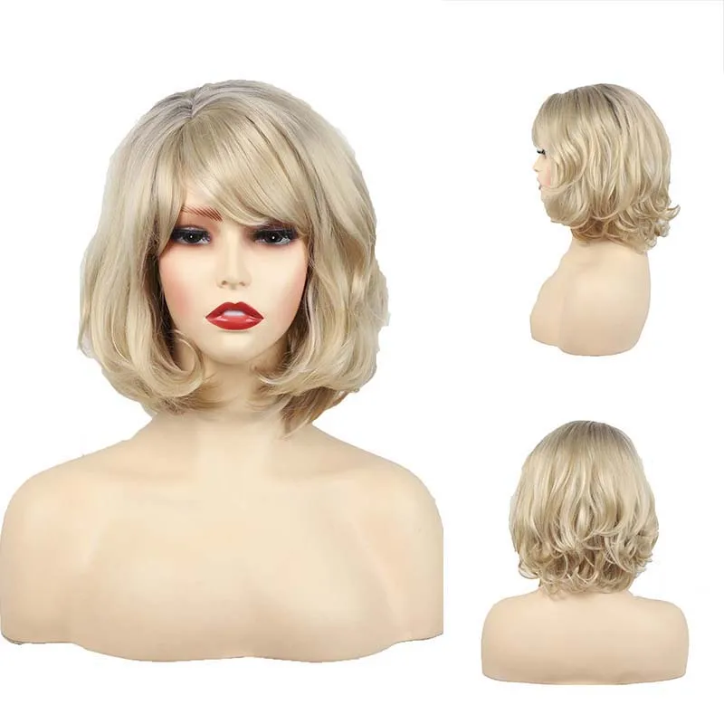 Top Trends: Women Synthetic Blonde Wigs Natural Wave Short Wig Middle Part Mixed Black Brown Heat Resistant False Hair For Women Shoppable Styles