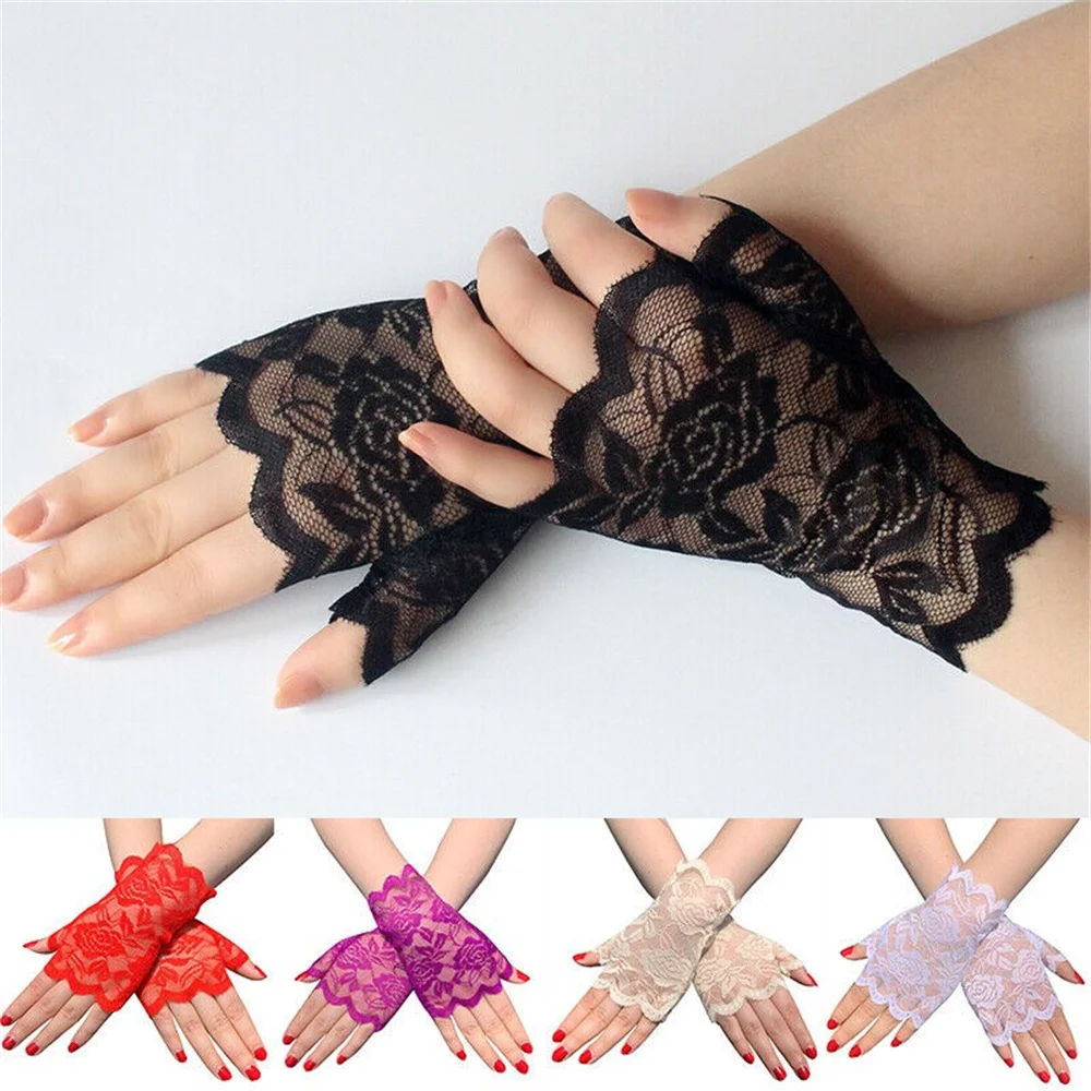 Top Trends: Women Fingerless Lace Gloves Fashion Short Fancy Dress Party Gloves Summer Outdoor Sports Ladies Driving Sunscreen Gloves Shoppable Styles