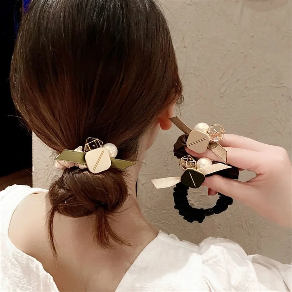 Top Trends: Fashion Hollowed Crystal Hair Rope Elegent Pearl Hair Ties Women Bun Hair Bands Girl Ponytail Holder Rope Hair Accessories Shoppable Styles