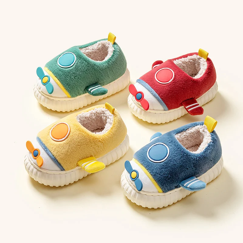 Top Trends: Cute Aircraft Children's Cotton Shoes Cover Heel Home Slippers Boys' Girls’ Warm Cartoon Baby Home Non Slip Thick Soled Slipper Shoppable Styles