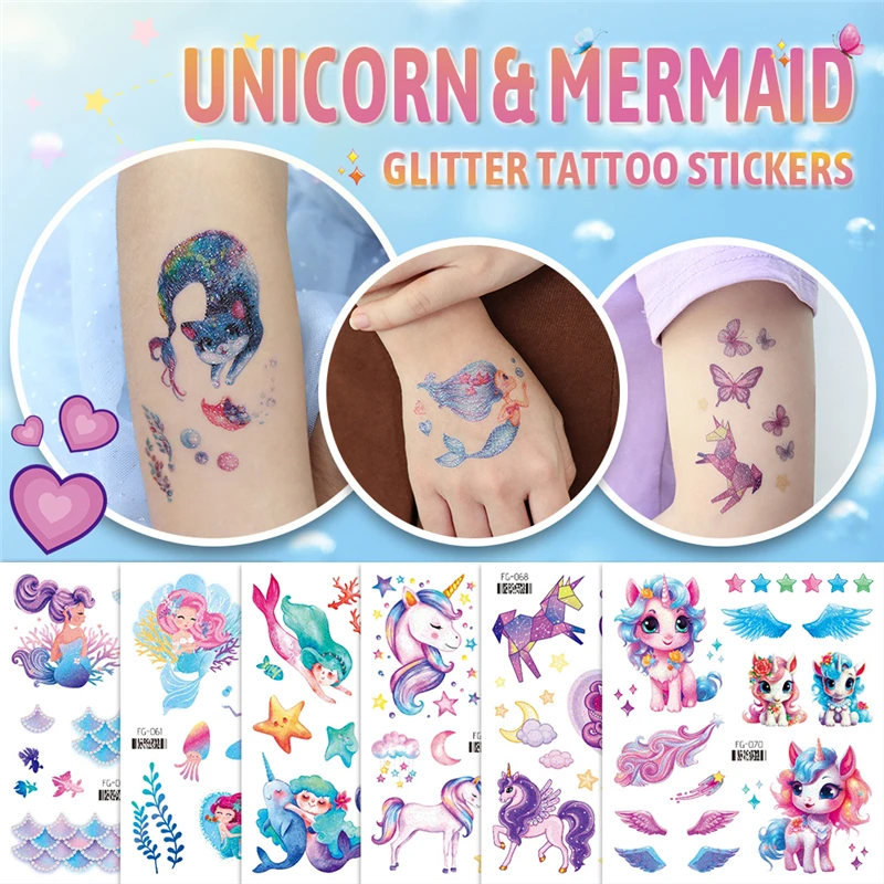 Top Trends: Mermaid Unicorn Glitter Tattoo Sticker Kids Children Temporary Waterproof Face Arm Body Art Fake Tattoos Girl Festival Makeup Shoppable Styles