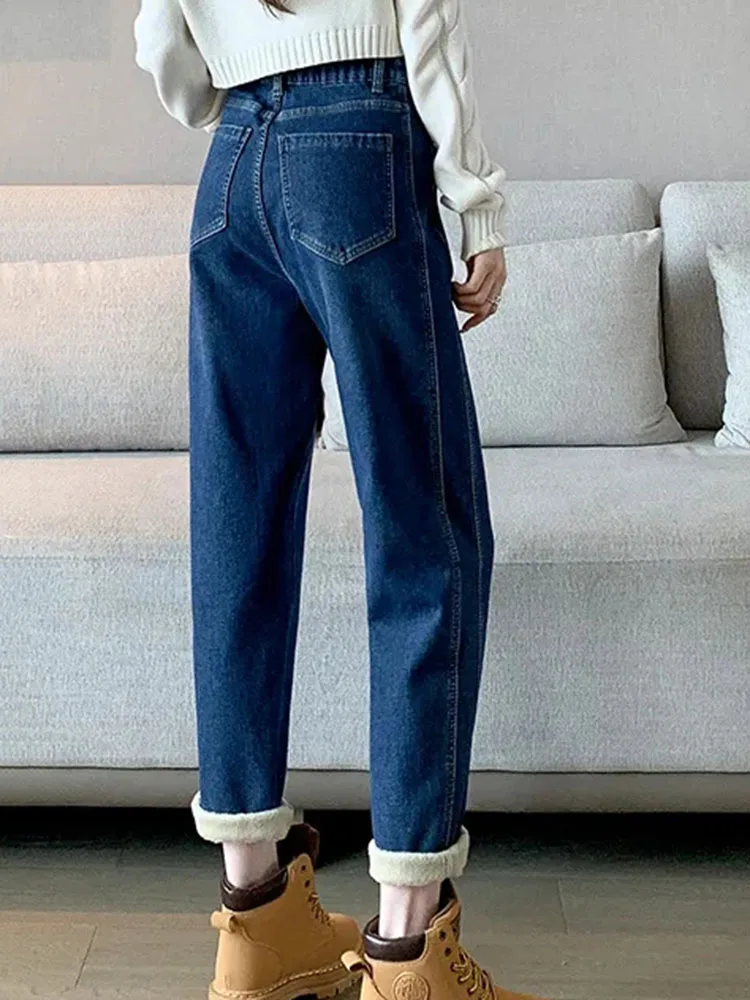 Top Trends: Winter Add Velvet Baggy Harem Jeans Blue High Waist Denim Pants Warm Korean Vaqueros Thicken Woman New Fashion Pantalones Shoppable Styles - Image 3