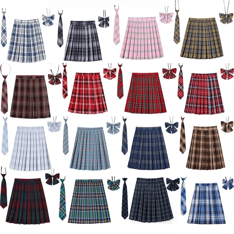 Top Trends: Women Plaid Pleat Skirt With Necktie Bowtie XS- 5XL Harajuku Preppy Mini Japanese School Uniforms Girls Summer Jupe Kawaii Skirt Shoppable Styles