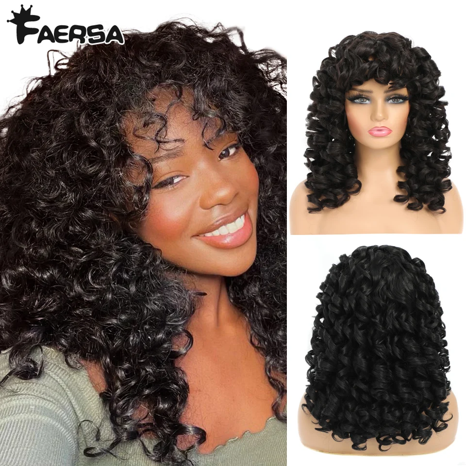 Top Trends: Long Curly Wig With Bangs Big Curly Synthetic Hair Cosplay Wigs For Women Blonde Black Ginger Glueless African American Afro Wig Shoppable Styles