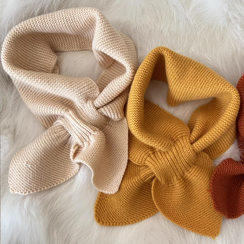 Top Trends: Korean Women Bowknot Cross Knit Ring Neck Scarves Fashion Female Autumn Winter Solid Color Elastic Soft Wool Warm Scarf Wrap Shoppable Styles