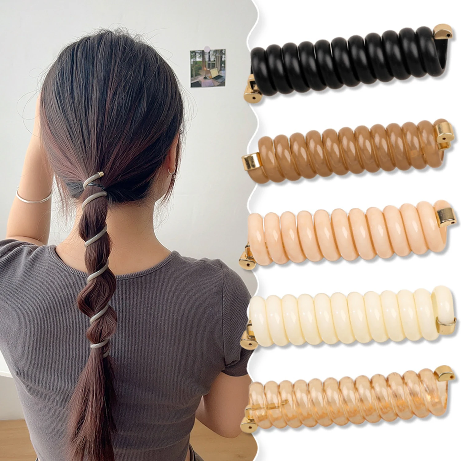 Top Trends: 1Pcs Telephone Wire Hair Ties Women Girls Solid Color Elastic Hair Bands Spiral Coil Rubber Bands Ponytails Hair Accessories Shoppable Styles