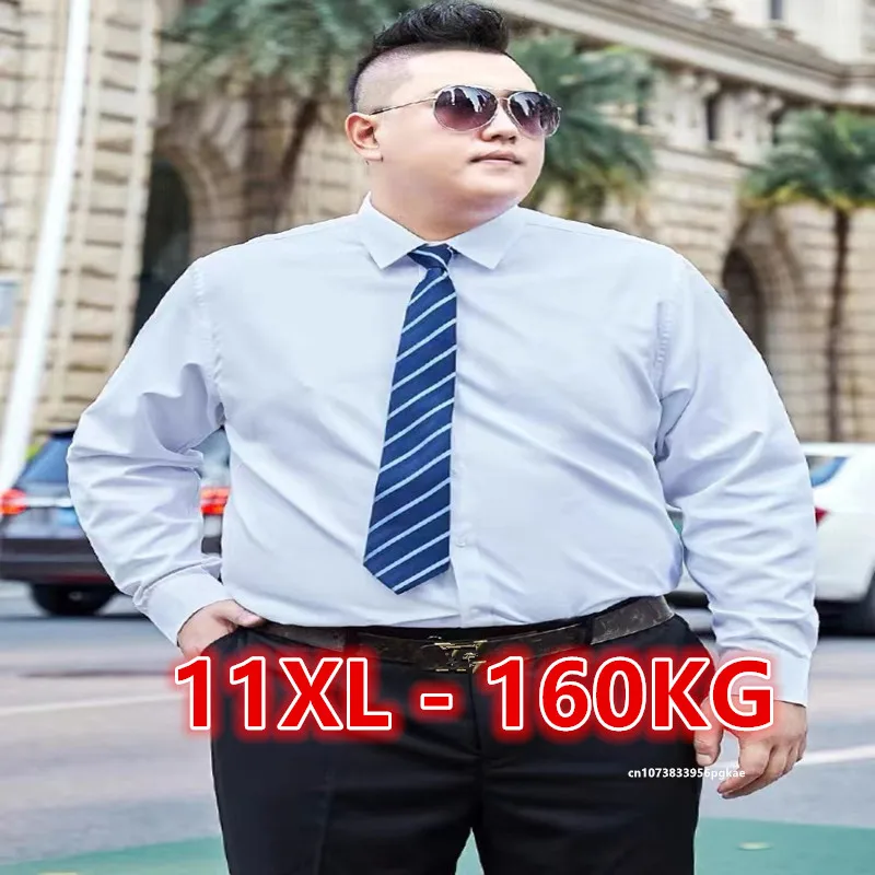 Top Trends: Autumn Spring Men Shirt Long Sleeve Plus Size 11XL-160KG Formal Office Loose Oversize Business Social Clothing Solid Blue Shoppable Styles