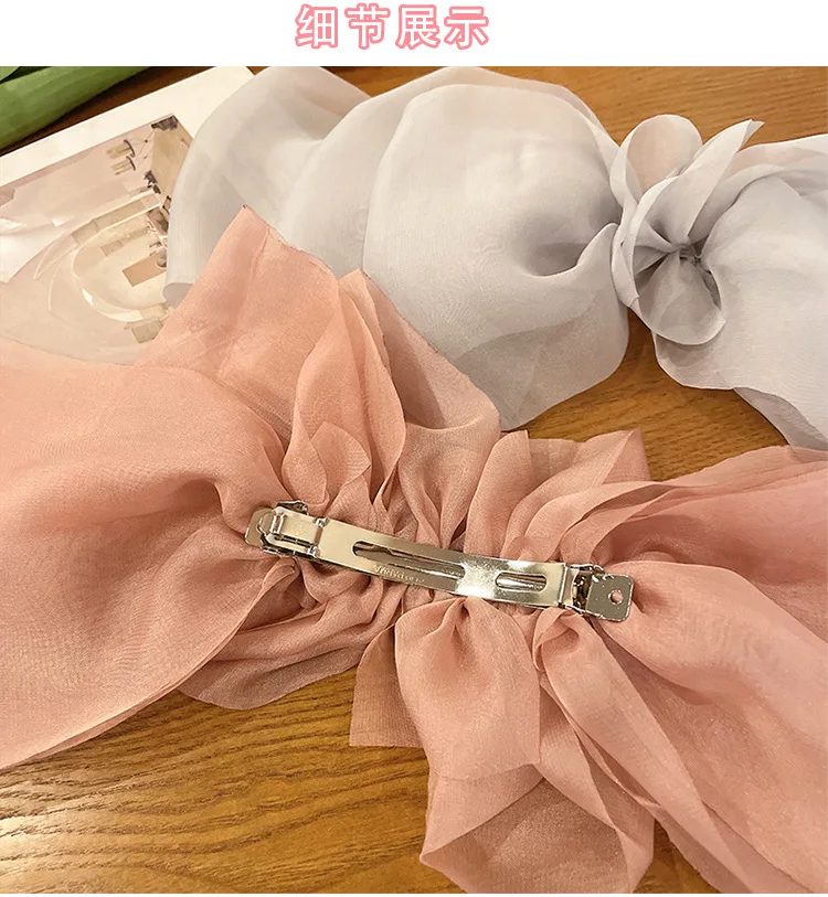 Top Trends: Chic Chiffon Shimmering Mesh Big Bow Spring Barrettes Hair Clips For Women Accessories Korean Elegant High Crown Bowknot Hairpin Shoppable Styles - Image 6