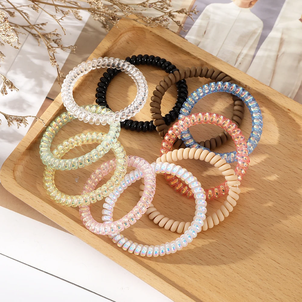 Top Trends: 6PCS Phone Cord Spiral Hair Ties Colorful Elastic Hair Bands Plastic Rubber Telephone Cord Scrunchies Hair Accessories Headwear Shoppable Styles - Image 4