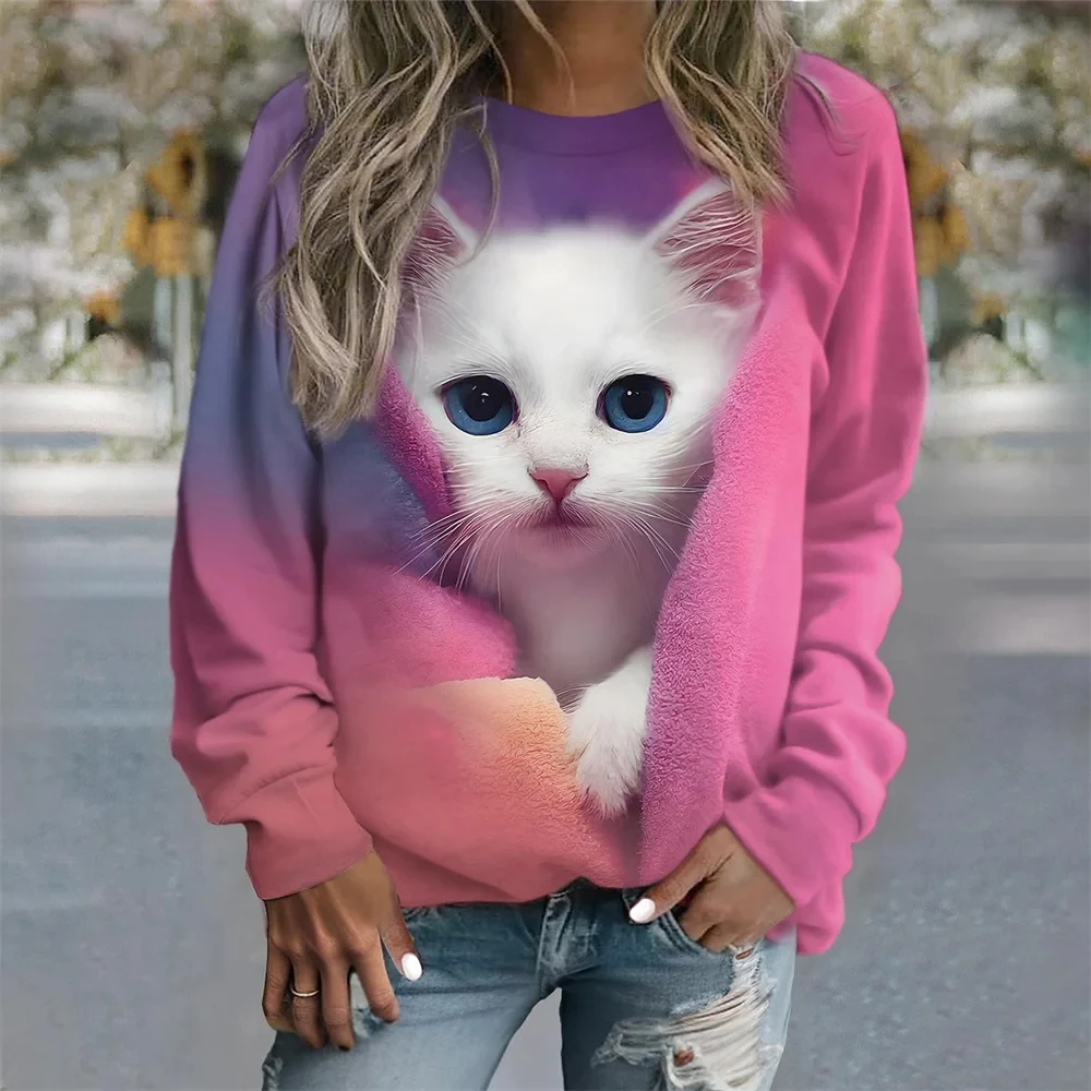 Top Trends: Cute Animal Cat Print Women's Round Neck Sweater 2023 Autumn / Winter New Women's Long Sleeve Sweatshirt Shoppable Styles - Image 4