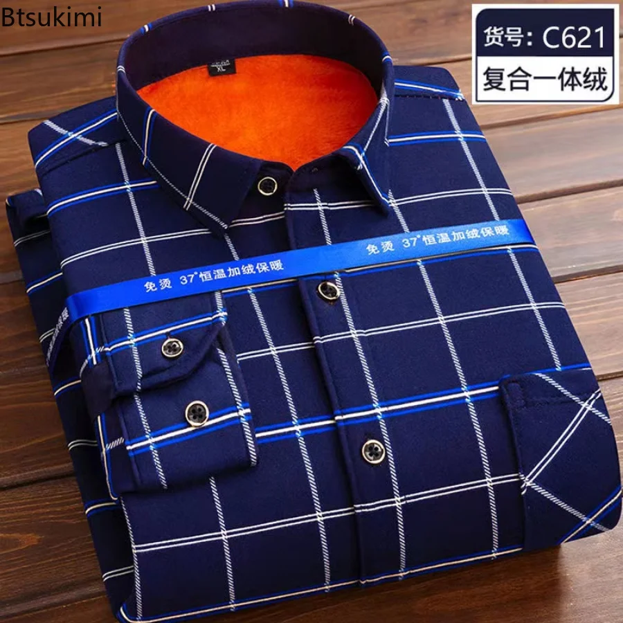 Top Trends: Autumn Winter Flannel Men Shirt Long Sleeve Plaid Warm Shirt Thick Fleece Lined Soft Casual Flannel Warm Dress Shirt Male 2022 Shoppable Styles