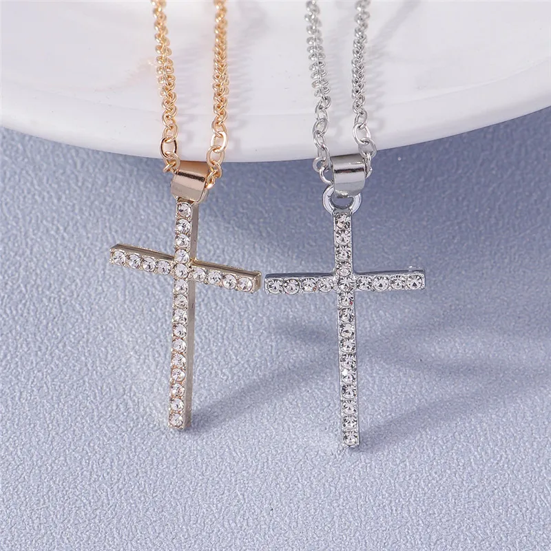 Top Trends: Fashion Cross Necklace For Women Men Gold Silver Color Dazzling Crystal Jesus Crucifix Necklace Christian Jewelry Wholesale Shoppable Styles