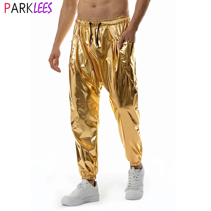 Top Trends: Shiny Gold Metallic Jogger Sweatpants For Men Hip Hop Casual Pocket Cargo Trousers Disco Dance Party Festival Prom Streetwear Shoppable Styles