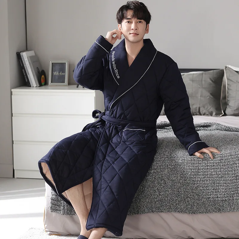 Top Trends: Mens Luxury Plaid Robe Autumn Winter Thick Long Bathrobes Man Cotton Soft Dressing Gown Breathable Kimono Bath Robe Plus Size Shoppable Styles