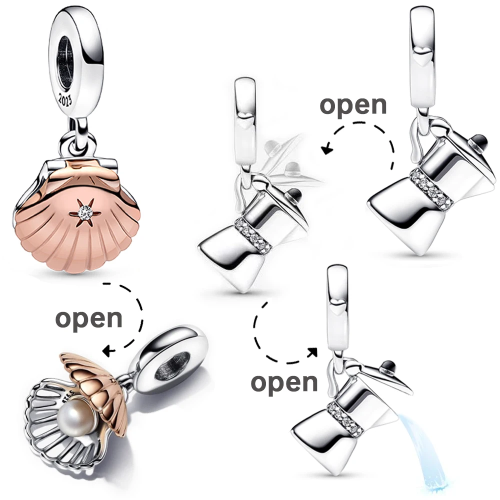 Top Trends: 2023 New 925 Sterling Silver Rose Gold Sea Shell &amp; Pearl Dangle Charm Fit Original Pandora Bracelets Women DIY Jewelry Gift Shoppable Styles