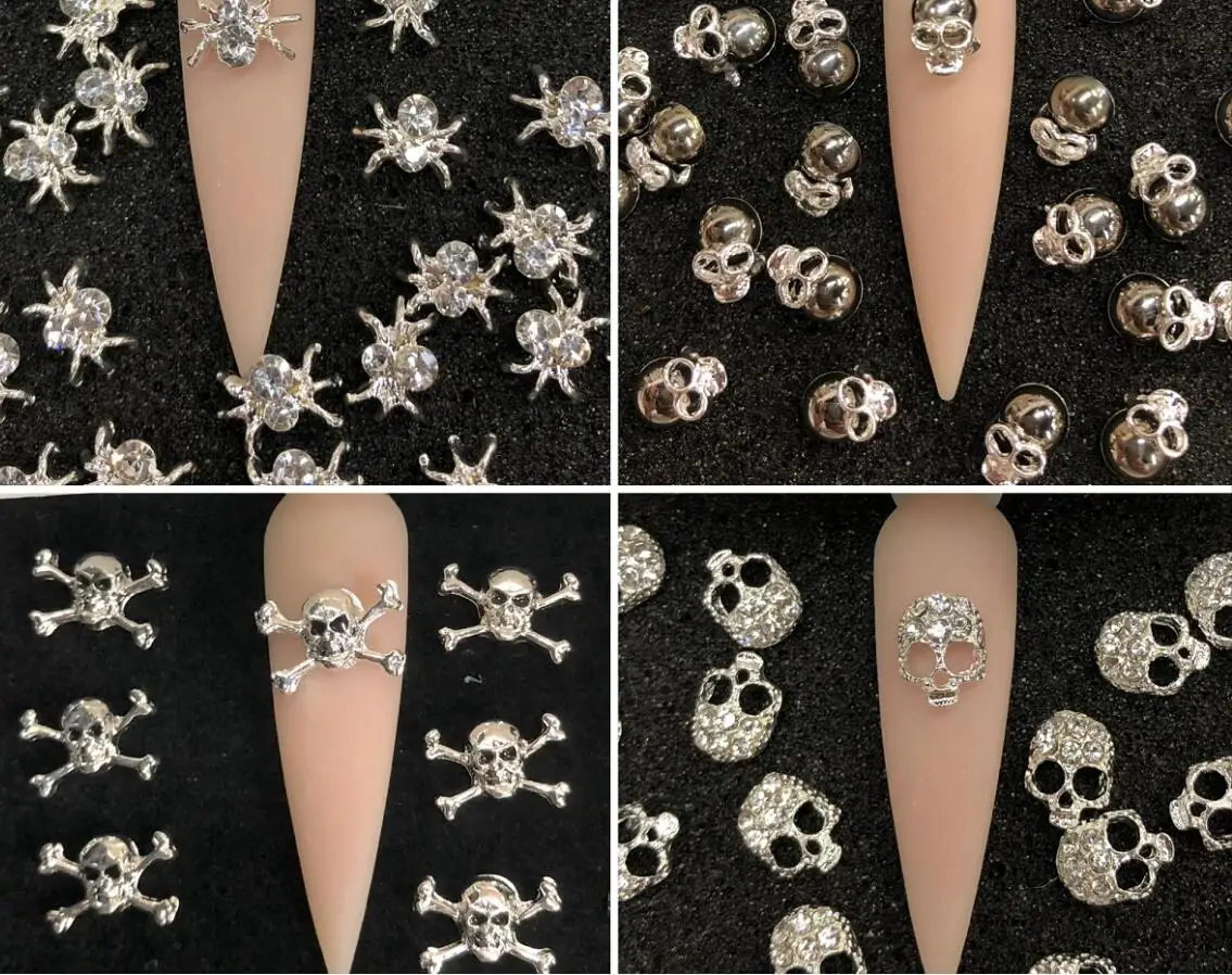 Top Trends: Nail Art Metal Charm Skull Spider Cross Skeleton Silver Cross Rhinestones Cross 3D Nail Charm 10pcs / pack Nail Art Decoration Shoppable Styles