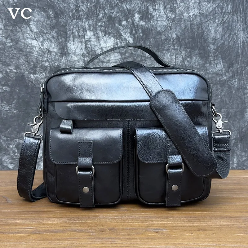 Top Trends: Men&#039;s Leather Handbag Top Layer Cowhide Vintage Briefcase OutdoorTrave Large Capacity Computer Bag Shoulder Bag Shoppable Styles