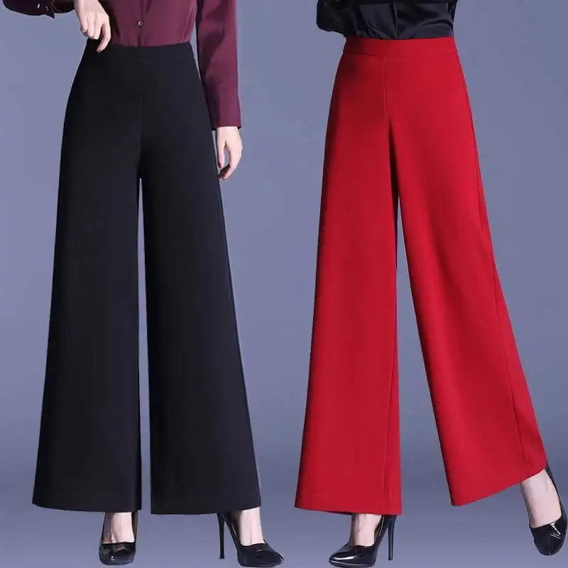 Top Trends: Office Lady Fashion High Waist Wide Leg Pants Korean Women Spring Autumn New Elastic Loose Casual Solid Straight Trousers 6XL Shoppable Styles