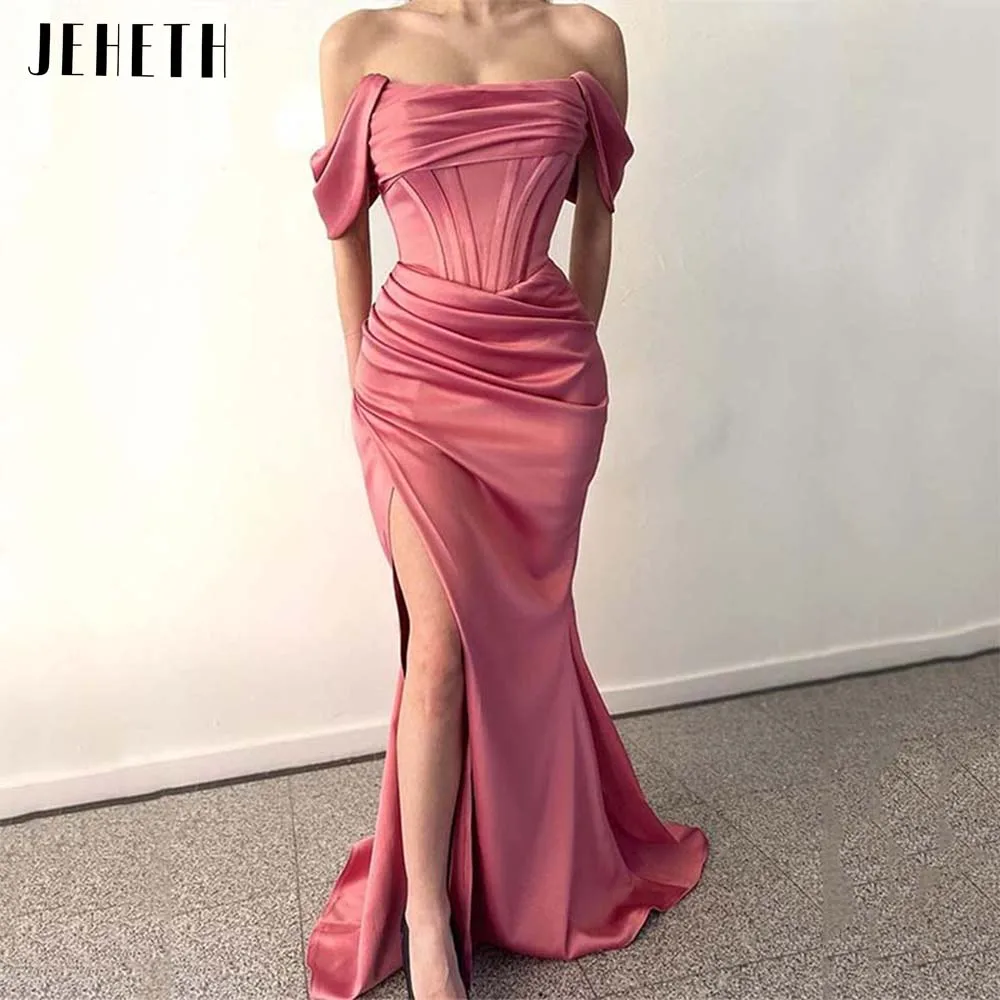 Top Trends: JEHETH Off The Shoulder Mermaid Evening Dresses For Women Formal Simple Satin Split Prom Special Occasion Gown Vestidos De Noche Shoppable Styles