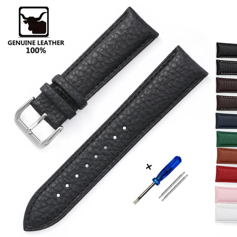 Top Trends: Litchi Pattern Genuine Leather Watch Band Bracelet 12mm 14mm 16mm 18mm 20mm 22mm Replacement Wrist Straps Calfskin Watchbands Shoppable Styles