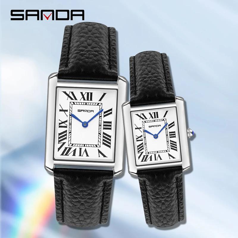 Top Trends: SANDA 2023 New Couple Watch 30M Waterproof Casual Fashion Quartz Watches Wear Resistant Leather Strap Square Dial Design Reloj Shoppable Styles