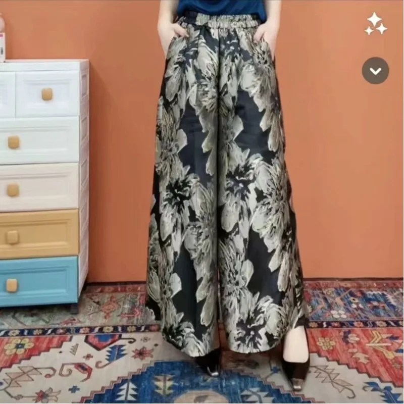 Top Trends: Women&#039;s Elastic Waist Wide Leg Spring And Autumn 2023 New Retro Printed High Waist Loose Straight Casual Versatile Skirt Pants Shoppable Styles