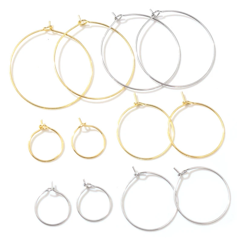 Top Trends: 50pcs 12 15 20 25 30 35 40 45mm Stainless Steel Gold Plated Hoops Earrings Big Circle Ear Wire Hoops Wires For Jewelry Findings Shoppable Styles