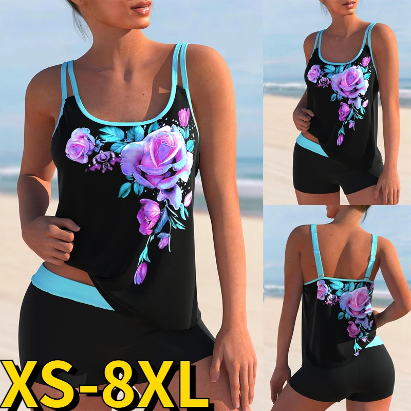 Top Trends: 2023 New Bikini Women Flower Printing Monokini Swimwear Swimsuit Bikini Set Tankini Summer Bathing Suit Retro Beach Wear XS-8XL Shoppable Styles