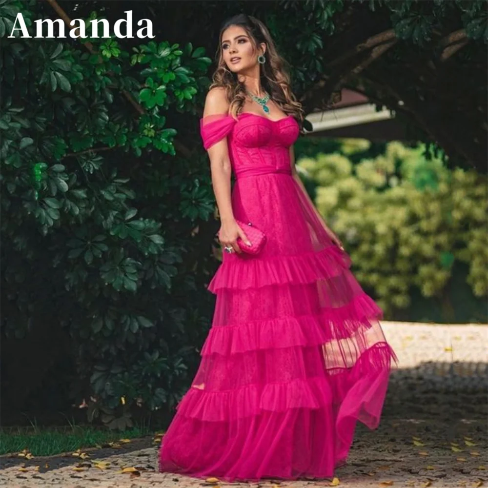 Top Trends: Amanda Fuchsia Tulle Gown A-line Multilayer Prom Dress 2023 Elegant Off Shoulder Party Dress Sweetheart فساتين مناسبة رسمية Shoppable Styles