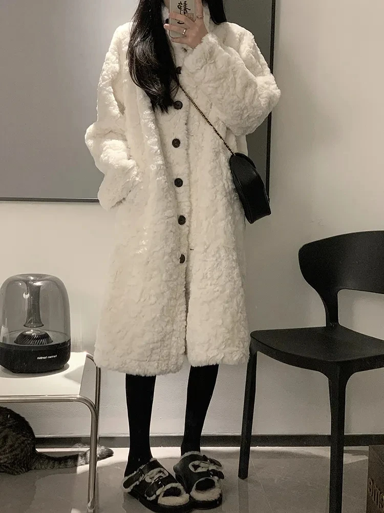 Top Trends: Warm Winter Lambwool Faux Fur Jackets Thicken Loose Mid-length Coats Korean Women Luxury Furry Overcoat Stand Collar Chaquetas Shoppable Styles - Image 4