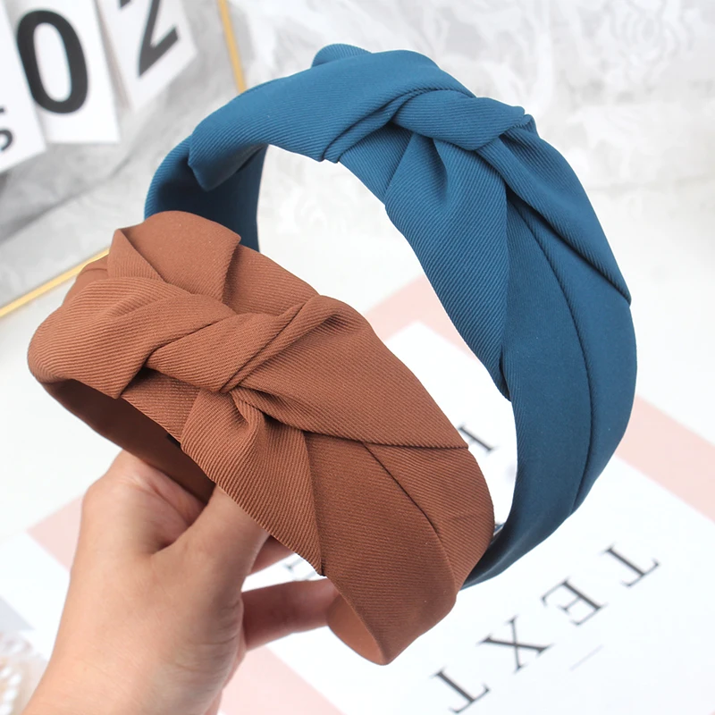 Top Trends: New Fashion Women Headband Solid Color Wide Side Hairband Center Knot Casual Turban Adult Headwear Hair Accessories Shoppable Styles - Image 4