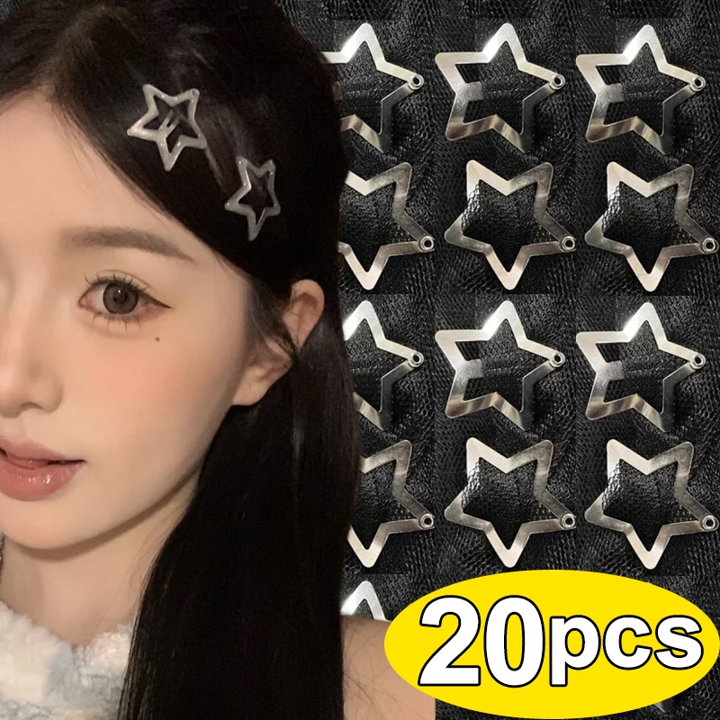 Top Trends: 20Pcs Y2K Silver Star BB Hairclips Girls Cute Star Barrettes Women Simple Metal Snap Clip Headdress Hair Jewelry Accessories Shoppable Styles