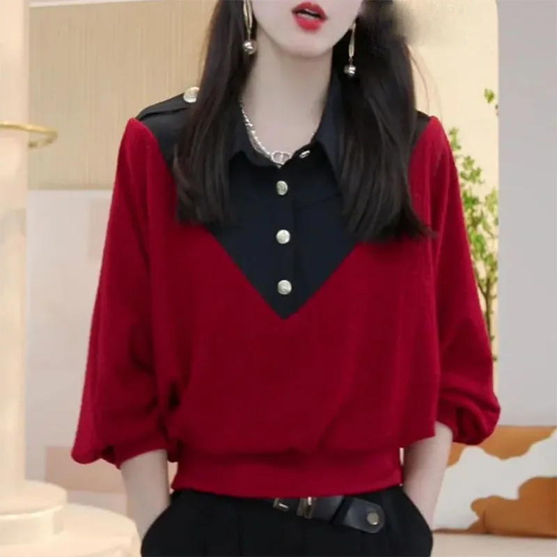 Top Trends: Fashion Spliced Button Batwing Sleeve Blouses Women&#039;s Clothing 2023 Autumn Winter Loose Casual Tops Fake Two Pieces Shirts Shoppable Styles