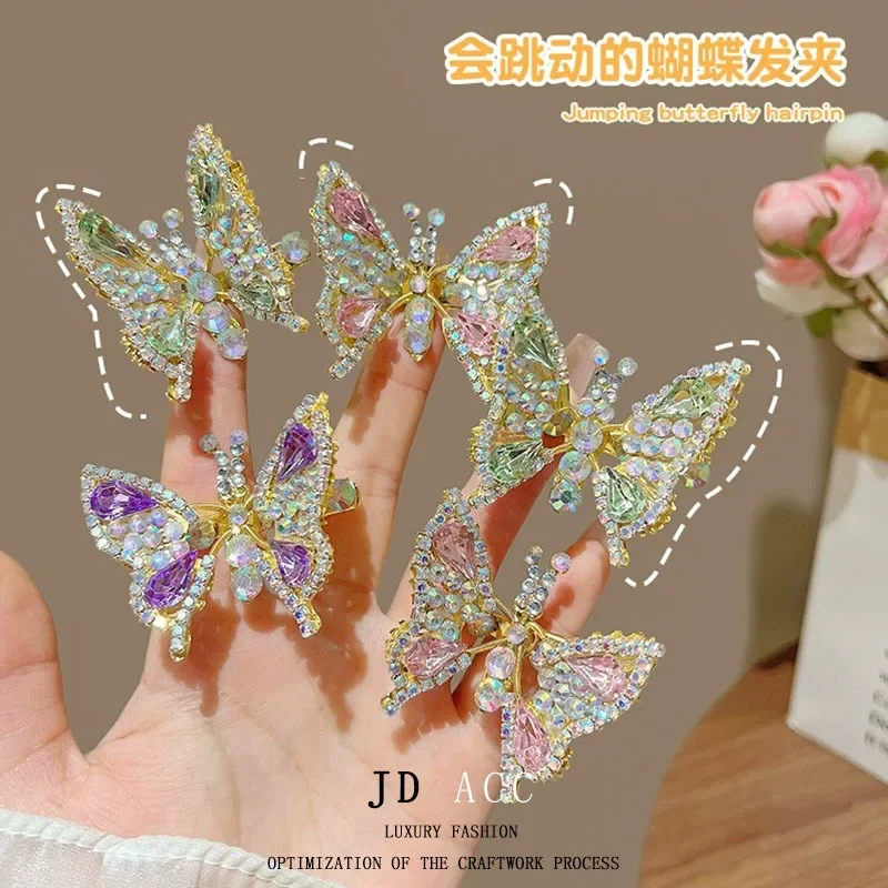 Top Trends: Elegant And Movable Butterfly Hairpin Sparkling Rhinestone Girl 3D Cute Liu Hairpin Women&#039;s Headwear Birthday Gift Decoration Shoppable Styles