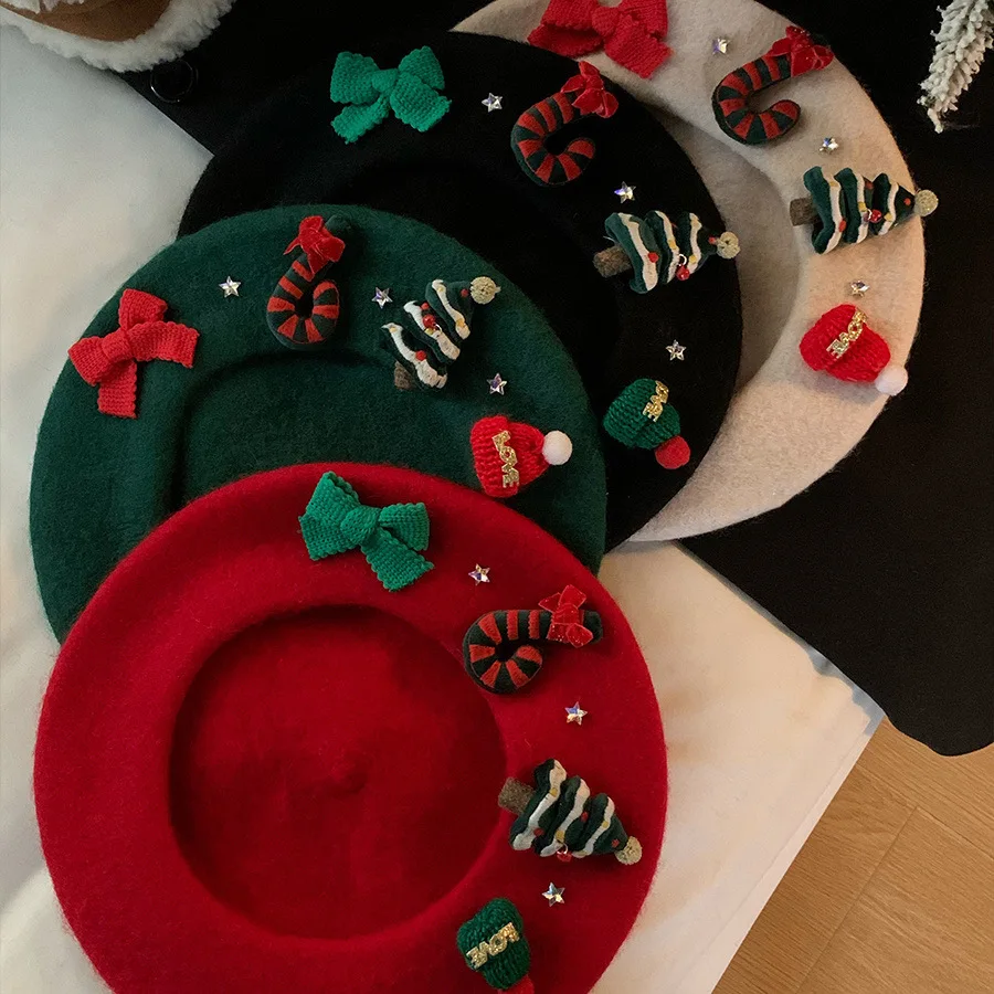 Top Trends: Christmas Beret Vintage Red Hat Female Winter Butterfly Beret Warm берет Student Cap Bud Painter Hats For Women Gorros Navideño Shoppable Styles