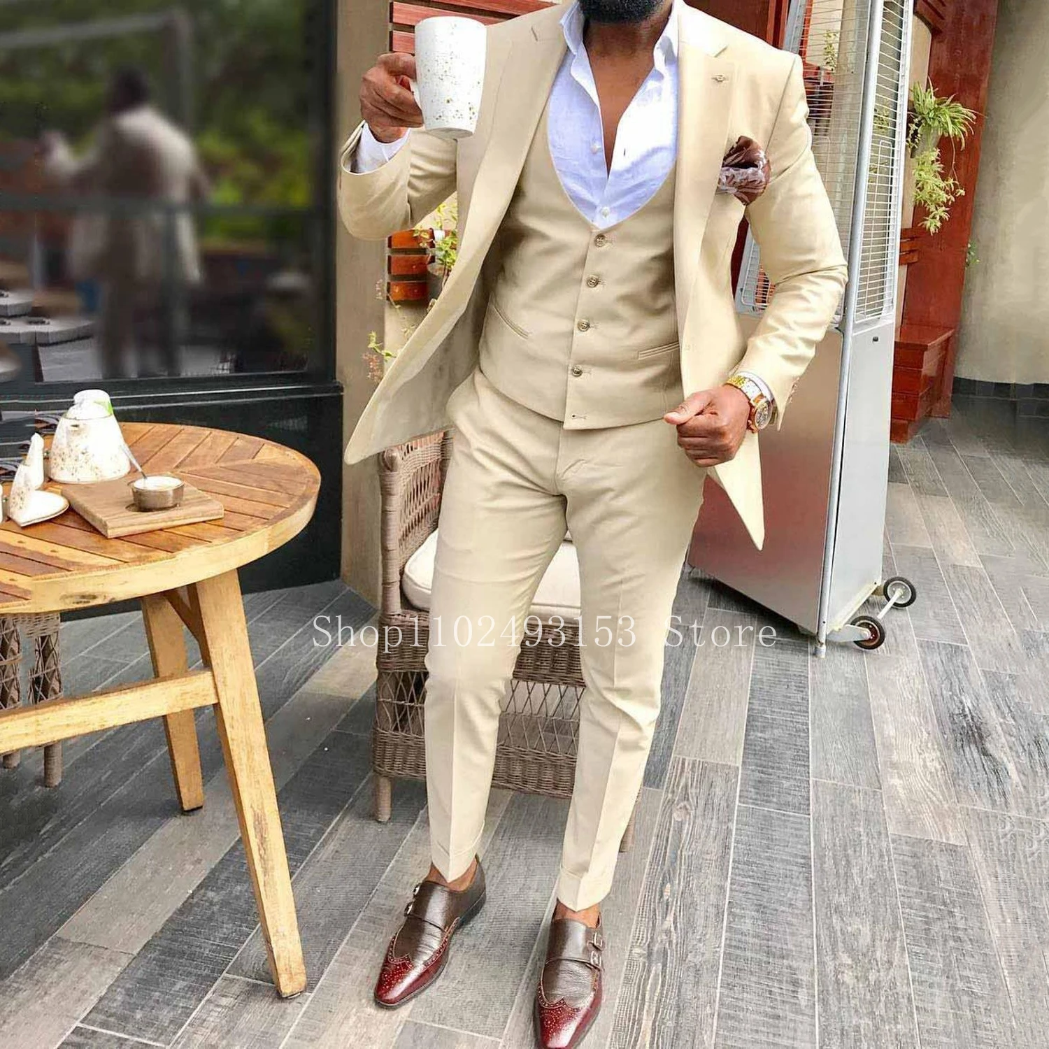 Top Trends: 2023 New Fashion Champagne Male Suits Slim Fit Notched Lapel 3 Pieces Best Men Suits For Wedding Blazer+ Vest+ Pants Costume Homme Shoppable Styles