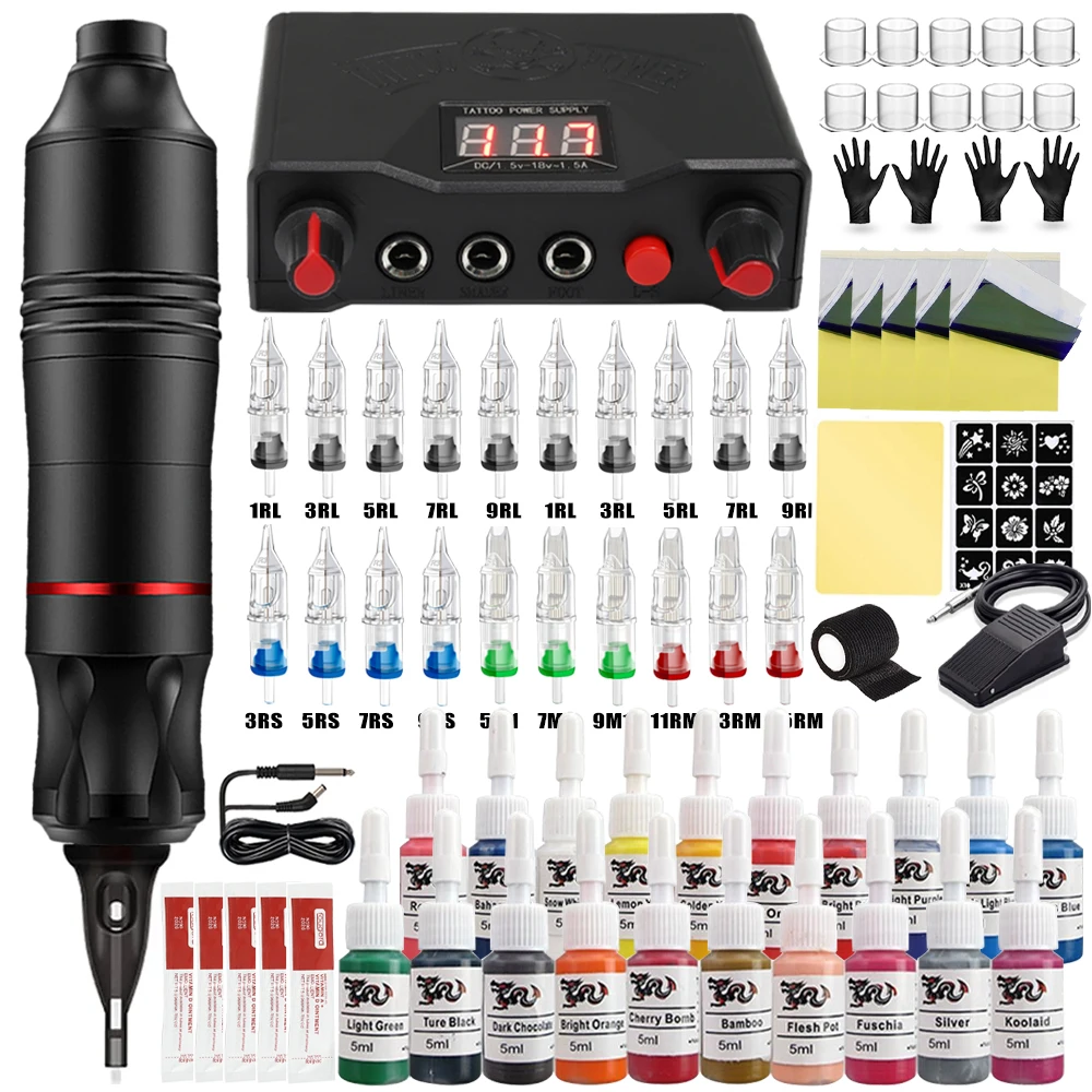 Top Trends: Professional Tattoo Machine Kits Rotary Pen Tattoo Power Supply Kit With Needles Ink DC Makeup Gun Beginner Kit Complete Shoppable Styles