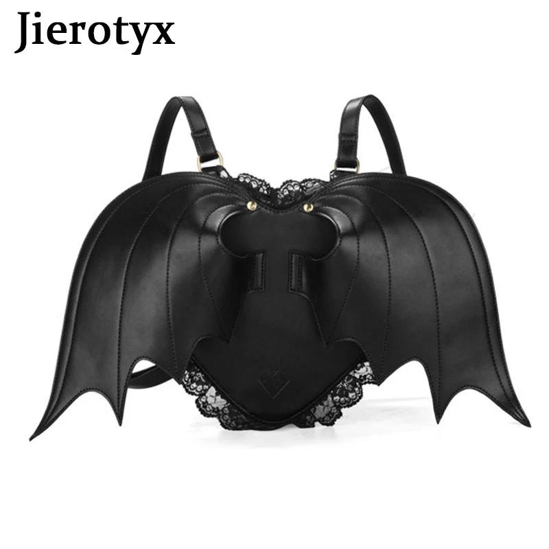 Top Trends: JIEROTYX Gothic Bat Wing Women Backpack Bag Black Punk Stylish School Bags For Girl Angel Wings Cute Little Devil Package Shoppable Styles