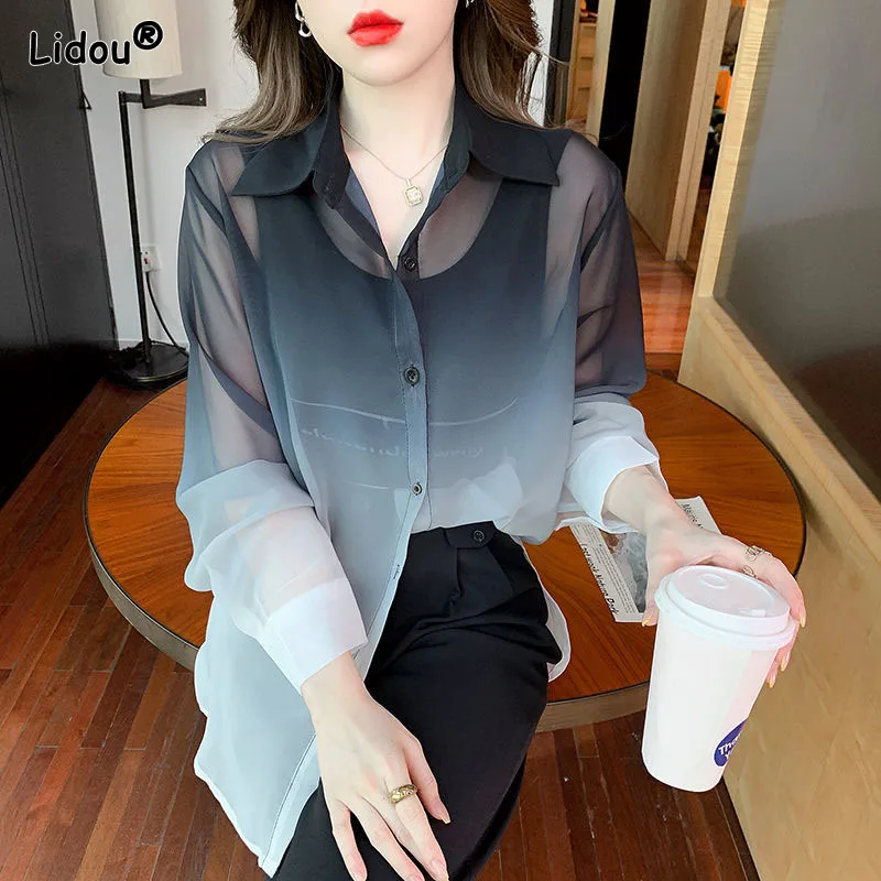 Top Trends: Thin Blended Polo-Neck Solid Sexy Women's Clothing 2022 New Popularity Slim Summer Single Breasted Shirts Korean Lightly Cooked Shoppable Styles